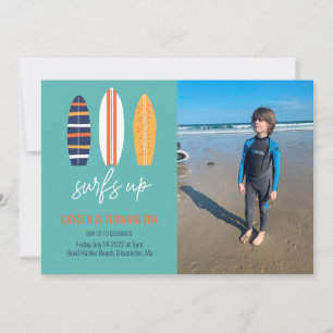 Surfs Up BOY Surfbrett Strand Geburtstagsfeier Fot Einladung