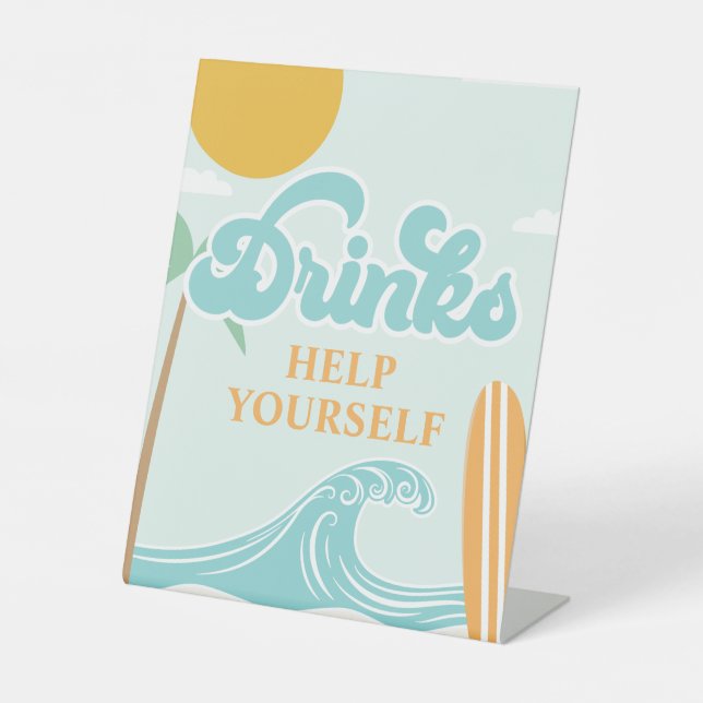 Surf's Up DRINK-Schild Beach Birthday Food Sockelschild (Vorderseite)