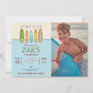 Surf's Up! Fang eine Welle Surf Blau Strand Foto Einladung