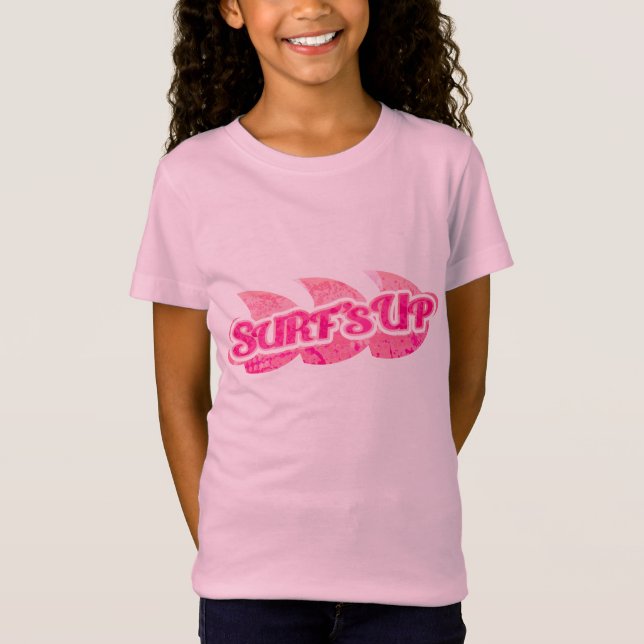 Surf's Up Girls hellrosa Wellen auf rosa Abschlag T-Shirt (Vorderseite)