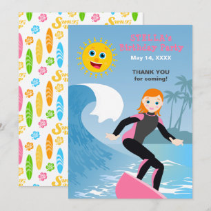 Surf's up Girly Birthday Party Dankeskarte