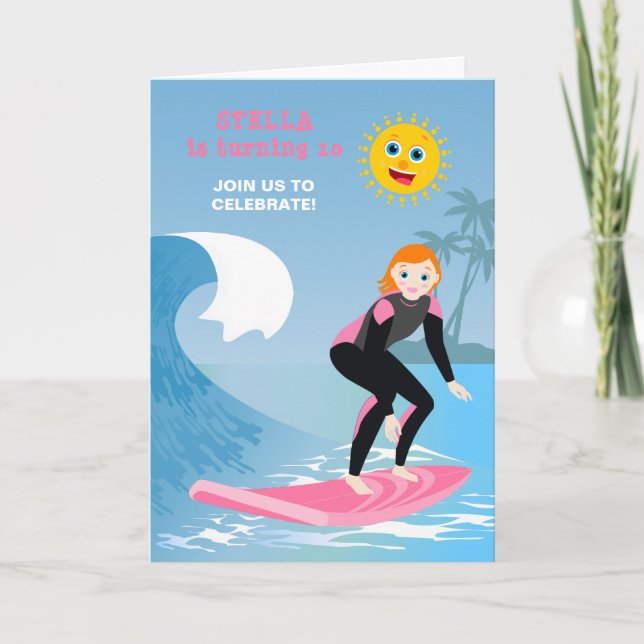 Surf's up Girly Birthday Party Einladung (Vorderseite)