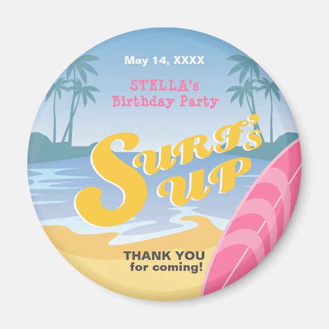 Surf's up Girly Birthday Party Magnet (Vorne)