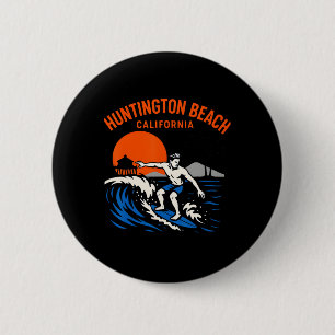 Surfs Up Huntington Beach Kalifornien Retro Herren Button