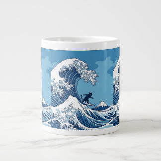 Surf's Up, Kanagawa – Die große Wellen-Katzensurfe Jumbo-Tasse