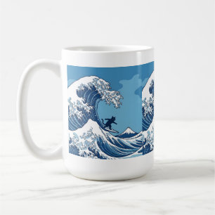 Surf's Up, Kanagawa – Die große Wellen-Katzensurfe Kaffeetasse