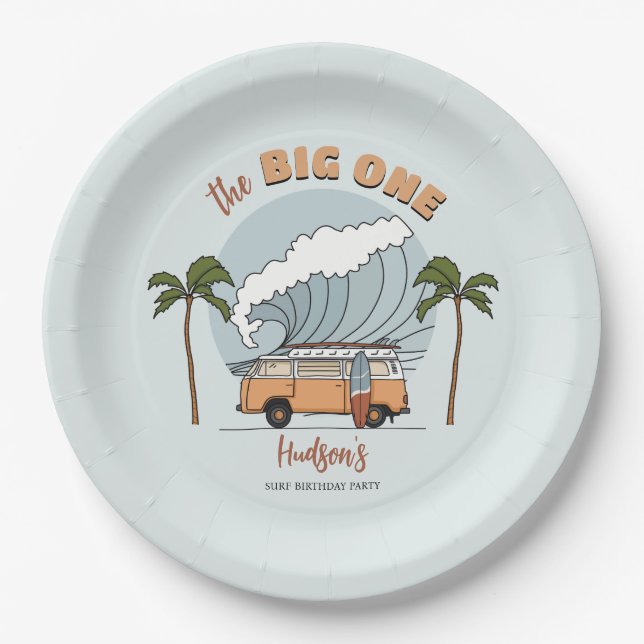 Surf's Up Ocean Wave Birthday Paper Plate Pappteller (Vorderseite)