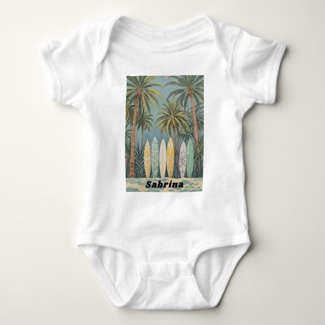 Surf's Up, Pastellstil Personalisiert Baby Strampler (Vorderseite)