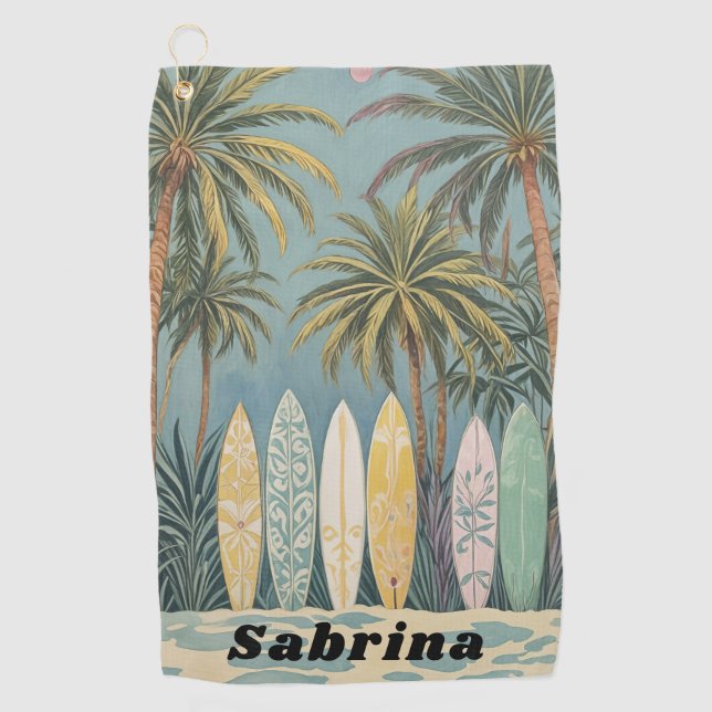 Surf's Up, Pastellstil Personalisiert Golfhandtuch (Vorderseite)