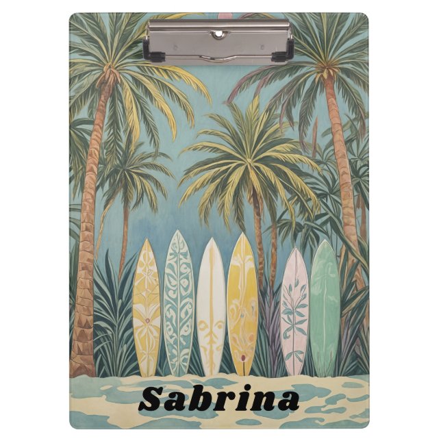Surf's Up, Pastellstil Personalisiert Klemmbrett (Vorderseite)