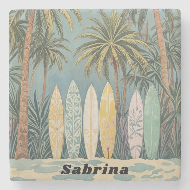 Surf's Up, Pastellstil Personalisiert Steinuntersetzer (Vorderseite)