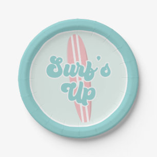 Surfs Up Pink Strand Geburtstagspapierplatten Pappteller
