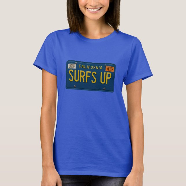 Surfs Up Retro 1969 California License Plate Surf T-Shirt (Vorderseite)