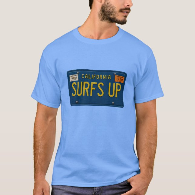 Surfs Up Retro 1969 California License Plate Surf T-Shirt (Vorderseite)