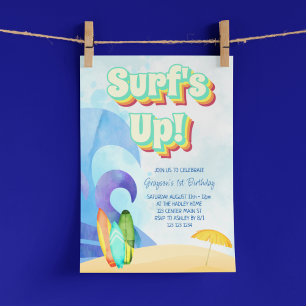 Surf's Up Retro Beach zum ersten Geburtstag Einladung