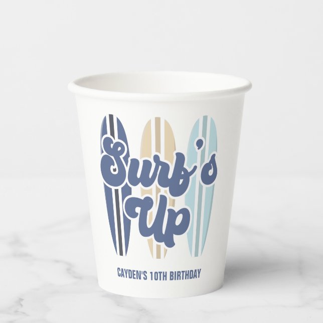 Surf's Up Surfboard Strand Geburtstag Pappbecher (Vorderseite)
