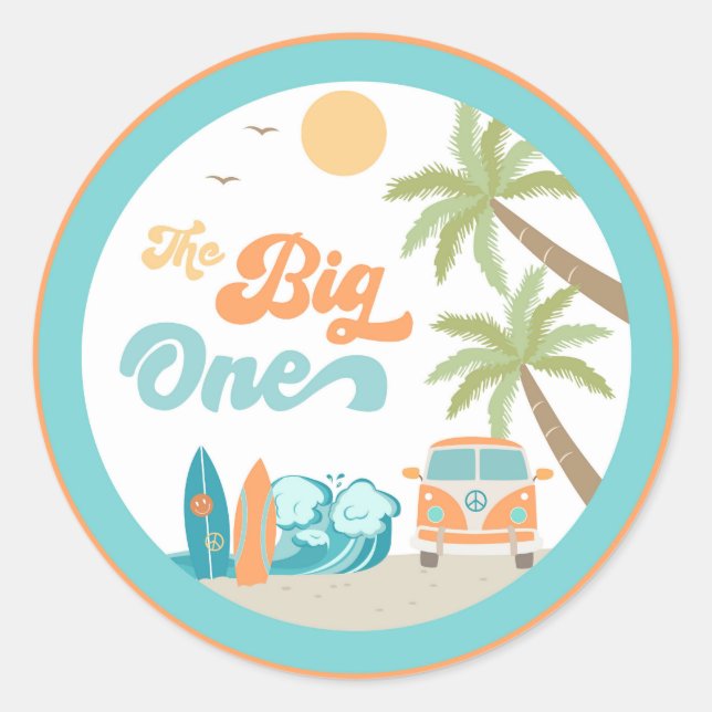 Surf's Up The Big One Birthday Party Fevor Sticker (Vorderseite)