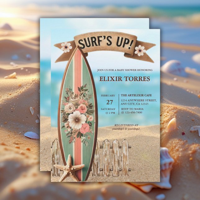 Surf's Up Vintag Floral Baby Dusche Einladung (Von Creator hochgeladen)
