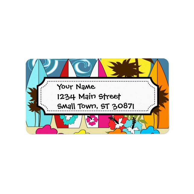 Surfshop Surfen Ocean Beach Surfbretter Palme Tree Adressaufkleber (Vorne)