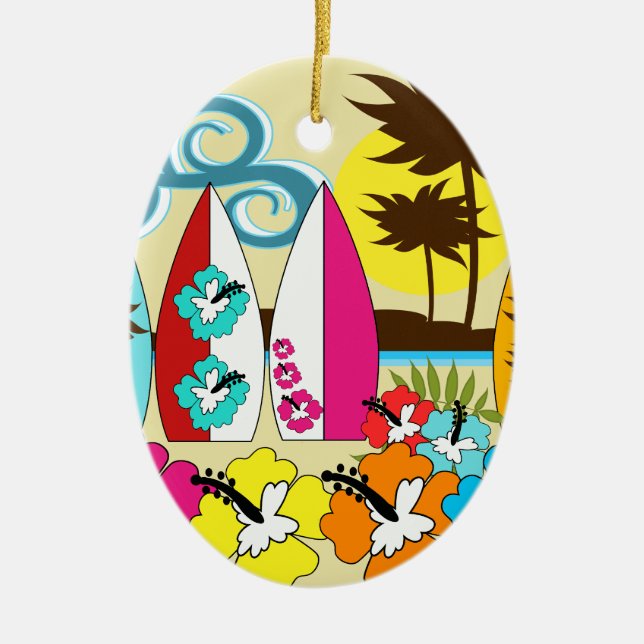 Surfshop Surfen Ocean Beach Surfbretter Palme Tree Keramikornament (Vorne)