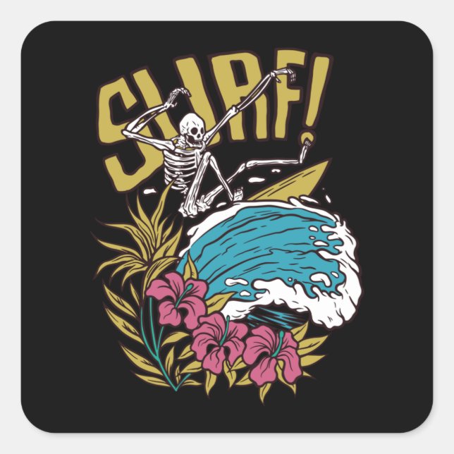 Surfskelett Quadratischer Aufkleber (Vorderseite)