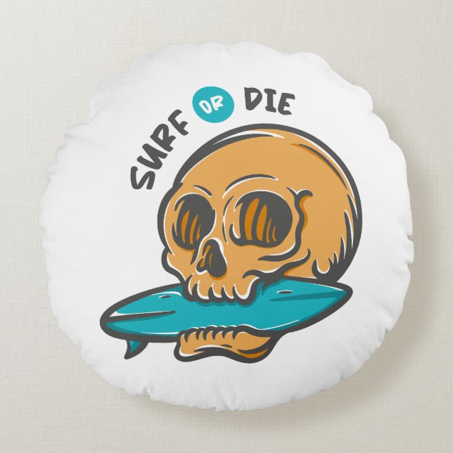 Surfskull Rundes Kissen (Vorderseite)