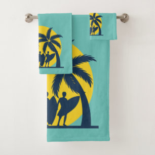 Surfsonne und Palmen cool Surfen Badhandtuch Set