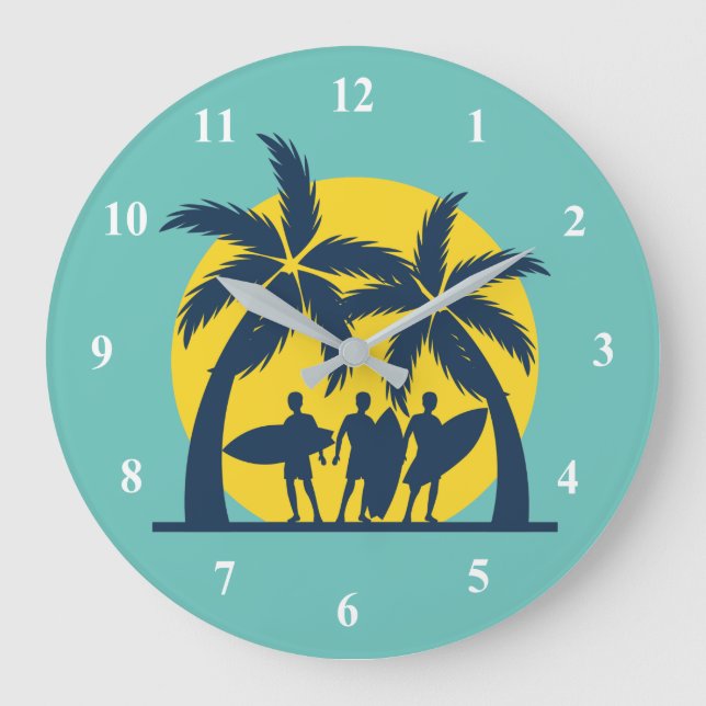 Surfsonne und Palmen cool Surfen Große Wanduhr (Vorderseite)