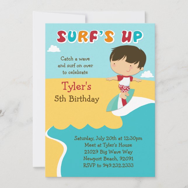 Surfstrand Geburtstagsparty Einladung (Vorderseite)