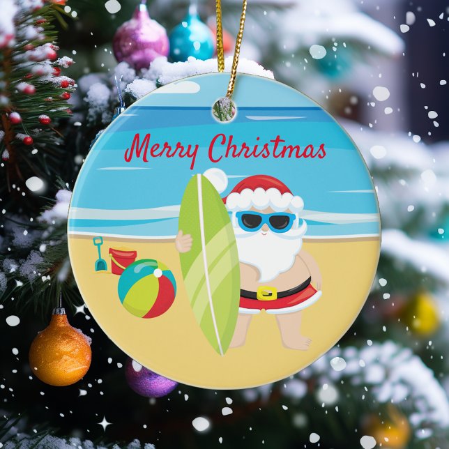 Surfstrand Santa Tropical Keramik Ornament (Von Creator hochgeladen)