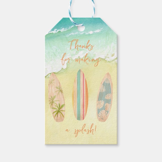 Surft Gastgeschenke auf dem großen Surfer zum Gebu Geschenkanhänger (Vorderseite)