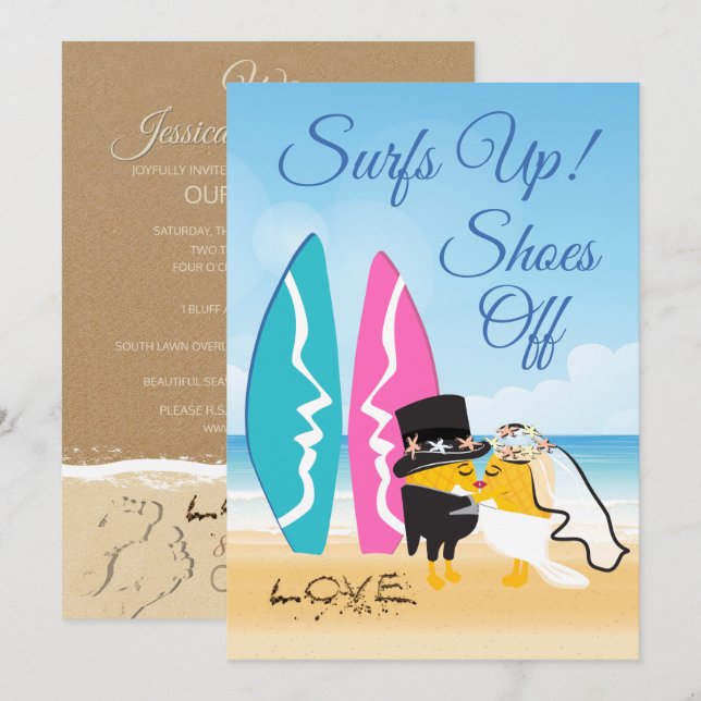 Surft Hochzeiten ein Einladung (Vorne/Hinten)