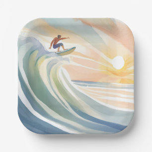 Surftage   Ozeanwelle Surf Watercolor Pappteller