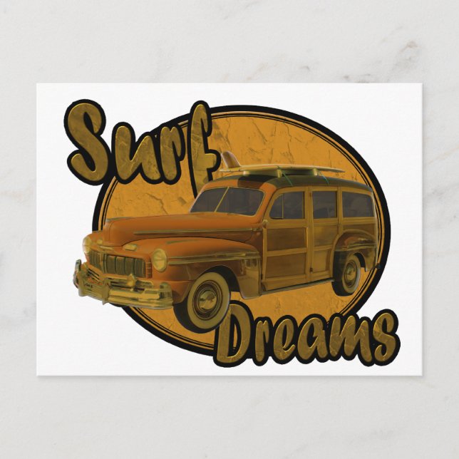 Surfträume woodie Waggon braun Postkarte (Vorderseite)