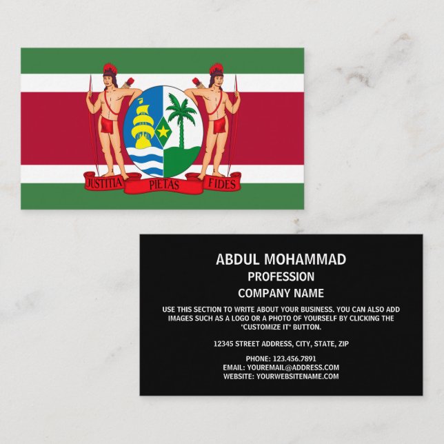 Suriname-Flagge und -Wappen, Flagge Surinams Visitenkarte (Vorne/Hinten)