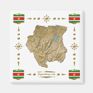 Suriname Map + Flags Magnet
