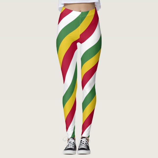 Suriname National Flag Colors Diagonal Strichen Leggings (Vorderseite)
