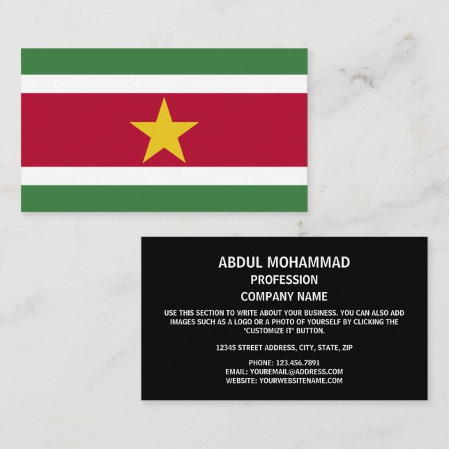 Surinamische Flagge, Flagge von Suriname Visitenkarte (Vorne/Hinten)