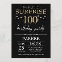 Surprise 100e anniversaire Invitation Black and Go