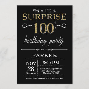 Surprise 100e anniversaire Invitation Black and Go