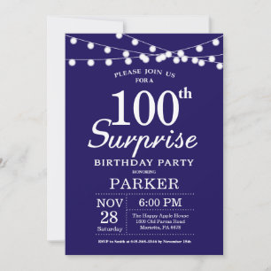 Surprise 100e anniversaire Invitation Marine Bleu