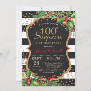Surprise 100e anniversaire Invitation Noël Or
