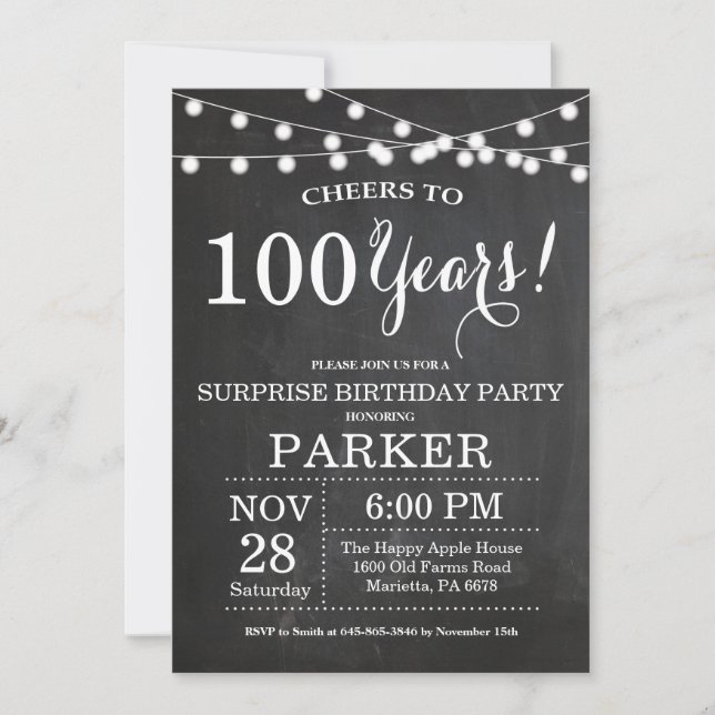 Surprise 100e anniversaire Invitation tableau de b (Devant)