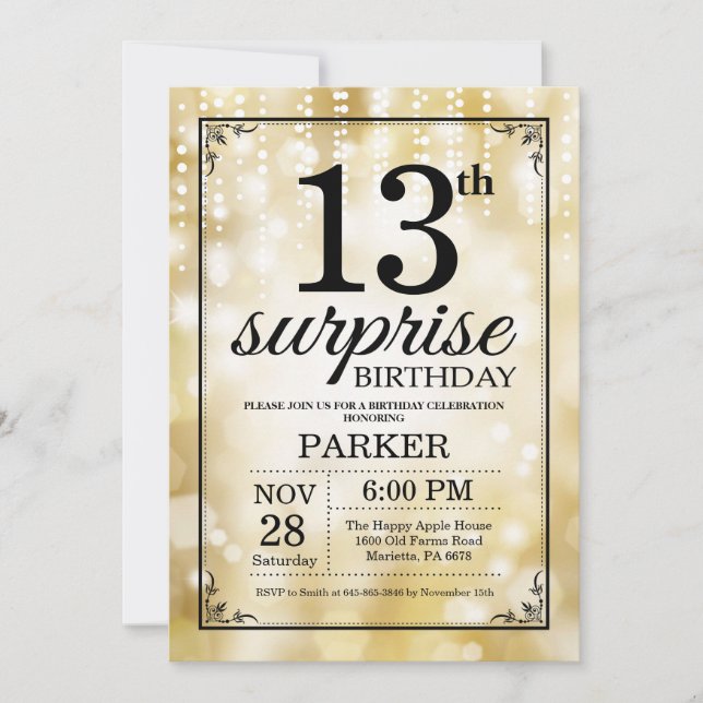 Surprise 13e anniversaire Invitation Parties scint (Devant)