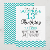 Surprise 13e anniversaire Invitation Turquoise Che