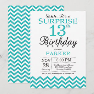 Surprise 13e anniversaire Invitation Turquoise Che
