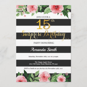 Surprise 15e anniversaire Invitation Ado Floral