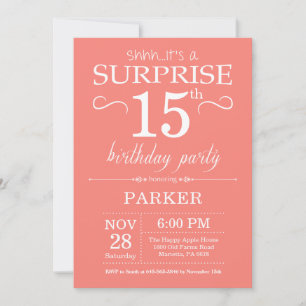Surprise 15e anniversaire Invitation Coral