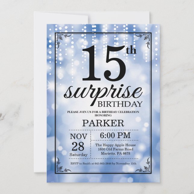 Surprise 15e anniversaire Invitation Parties scint (Devant)