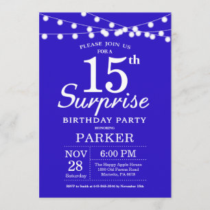 Surprise 15e anniversaire Invitation Royal Blue